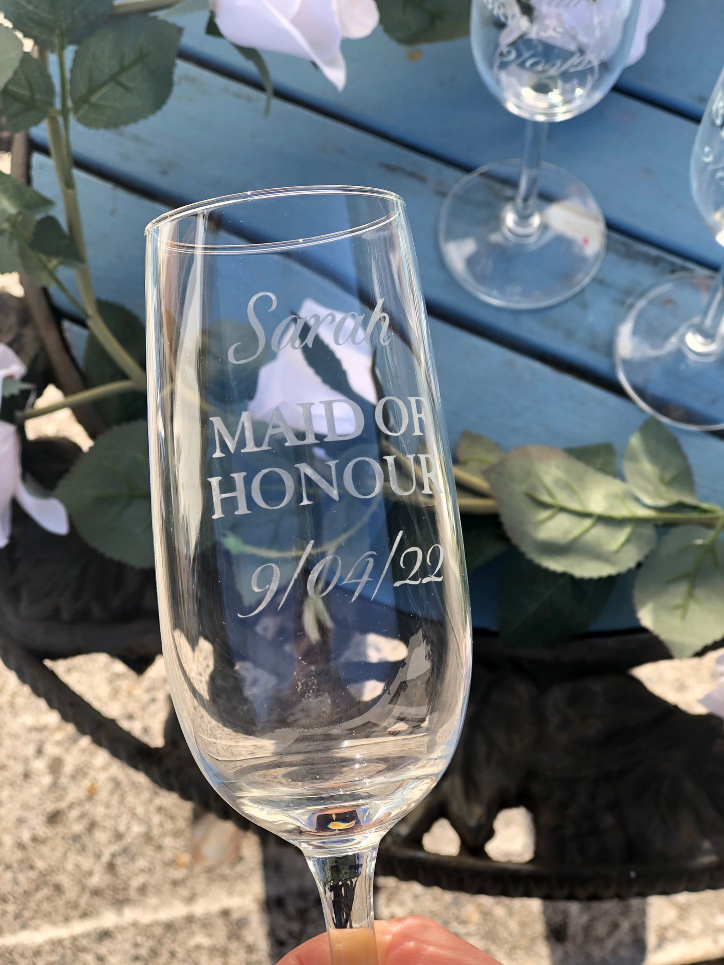 Etched Champagne flute